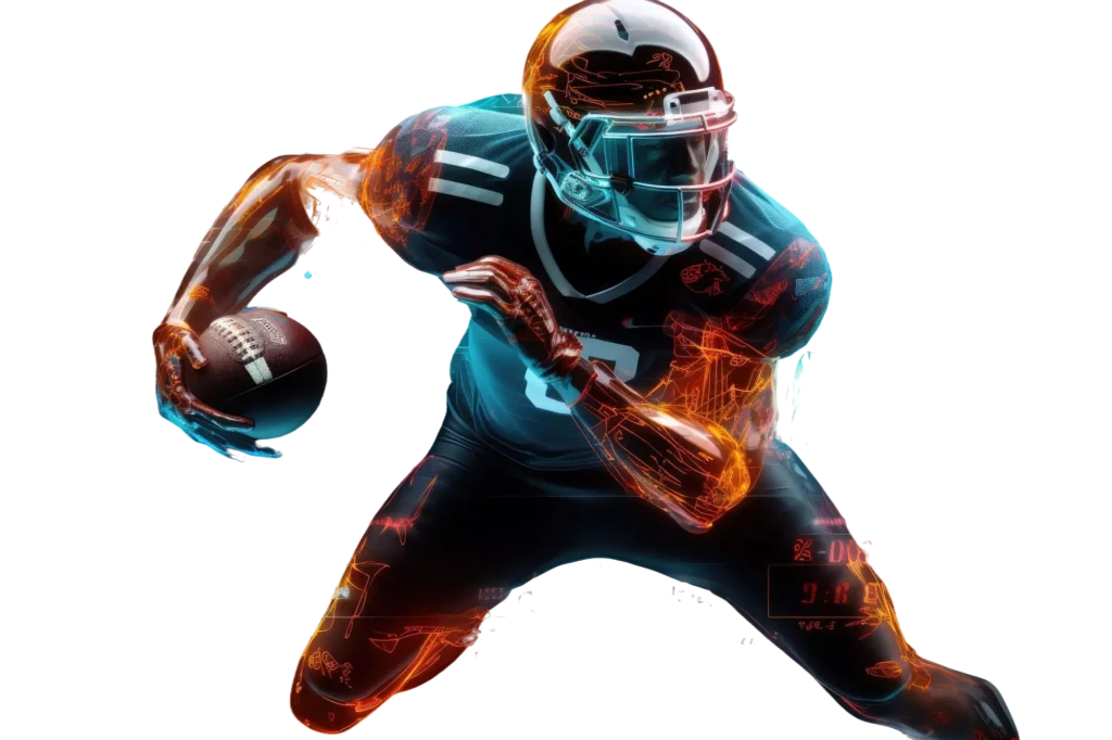 體育投注示意圖，呈現美式足球運動員與賽事預測主題視覺